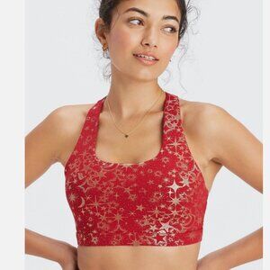 Fabletics Kessler Sports Bra Red Gold Foil Stardust Medium